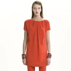 MAX MARA Made in Italy Designer Pleated High Neckline Poppy Tunic Shift Dress
